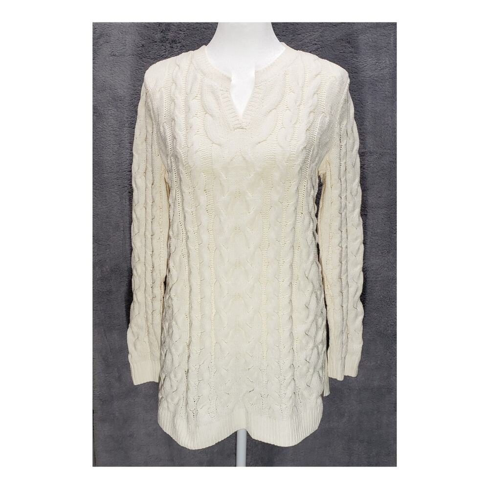 Vintage J.Jill Chenille Cable Knit Sweater S Tunic Cream Cozy Scandi Style